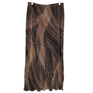 MUSE Maxi Skirt Micro Pleats Pull On Geometric Brown Black Tan Women Size 12